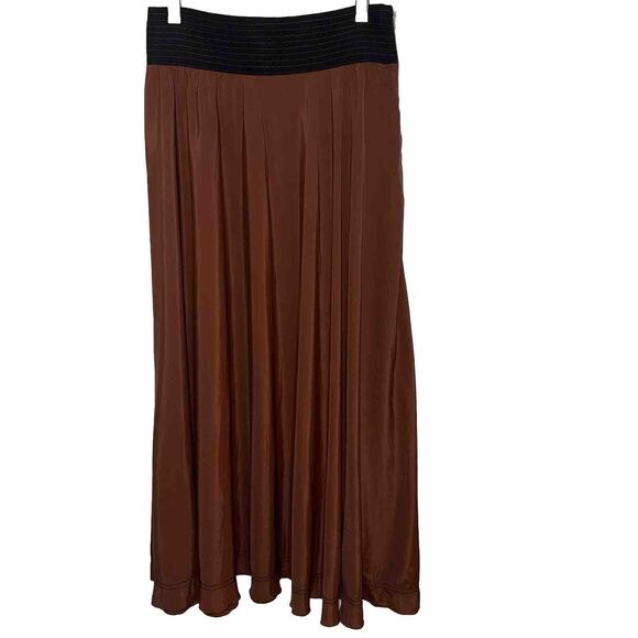 CASASOLA Brown Silk Blend Stretch Midi Full A-Line Skirt Women Sz 40 Small Italy - Picture 3 of 12